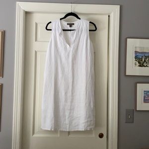 White linen shift dress.